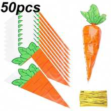 50/100 piezas Bolsas de regalo transparentes con forma de zanahoria y asas de cuerda retorcida, ambiente festivo, duraderas, adecuadas para huevos de Pascua - Multicolor - Ver 11