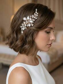 1 chiếc lược cài tóc hình hoa và lá pha lê thanh lịch, phụ kiện cài tóc cô dâu bằng pha lê vàng, thích hợp cho đám cưới, dạ hội và các sự kiện trang trọng. - Vàng - Xem 4