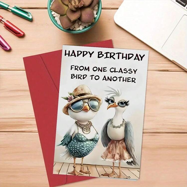 1pc Unique Bird-Themed Birthday Greeting Card, Saying "Happy Birthday From One Elegant Bird To Another", Featuring Two Fashionable Bird Designs, Suitable As Friendship Birthday Gift, High-Quality Card - Multicolor - View 6
