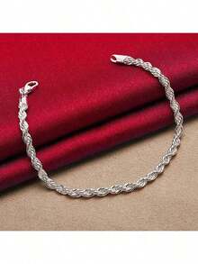 925 Sterling Silver Twisted Classic Bracelet In Silvery Color, A Stylish Accessory For Daily Wear For Both Men And Women. - 銀色 - 查看 7