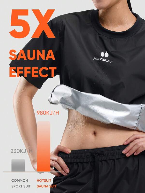 HOTSUIT Women's Sauna Suit, Sweat-Wicking Sauna Top, Weight Loss Workout Running Short Sleeve Shirt