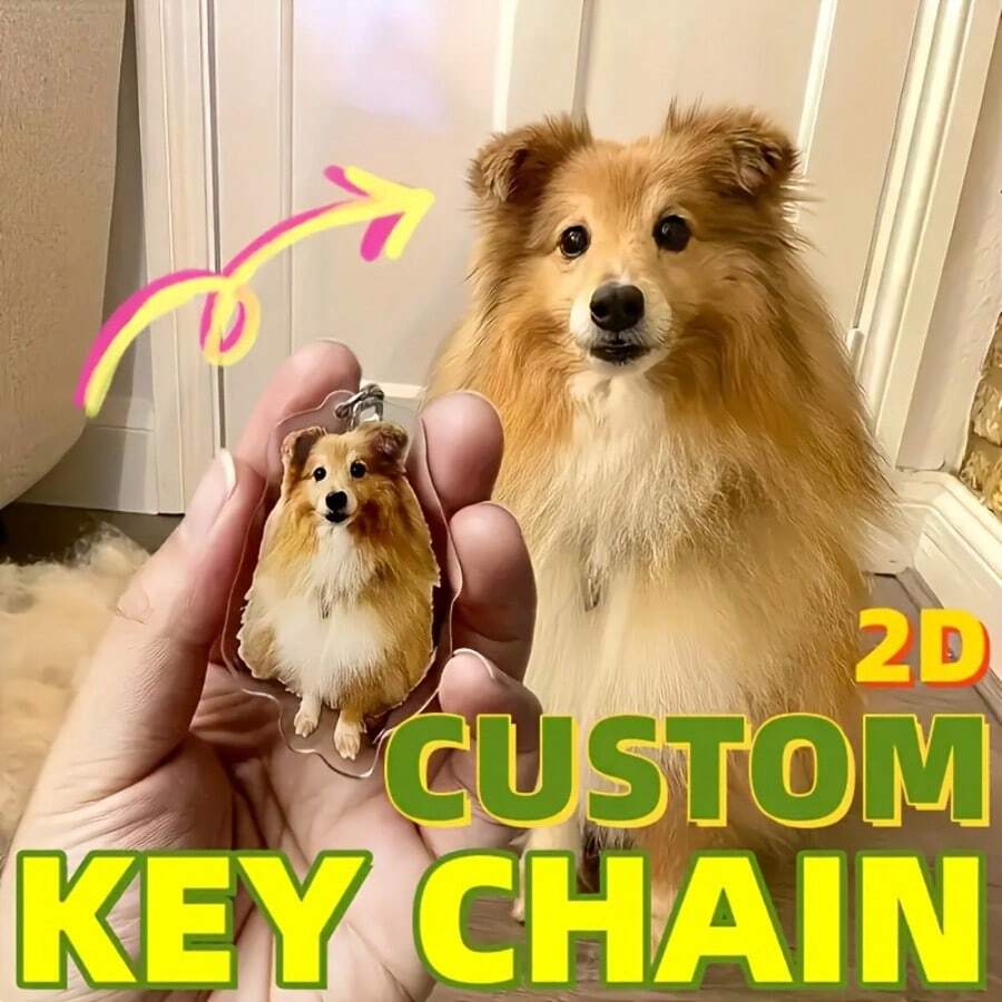 Personalized Photo Keychain, Dog Dad Gift, Customized Acrylic Ornament, Dog Keychain, Pet Photo, Logo Printed Keychain, Family Photo Keychain - Multicolor - View 1