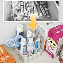 1pc Multifunctional Makeup & Medication Storage Box, Divided Compartments Organizer Tray, Silicone Pen Holder With 32 Slots For Cosmetics, Stationery, Bathroom Cabinet, Desk - Multicolor - View 2