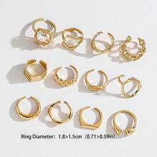 "12PCS Women's Adjustable Ring Set - Gold Retro Chain/Geometric/Baroque Pearl Design Fashion Finger Jewelry For Daily & Streetwear" - Pearl Geometric 12 Pieces - View 6