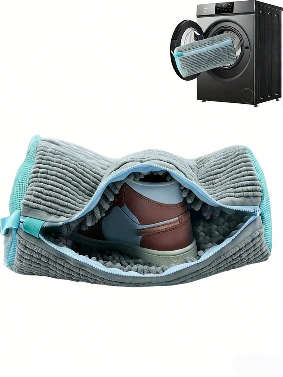 1pc Durable Shoe Wash Bag, Blue Zipper, Velvet Lining, Noise-Reducing Elastic Nylon Zipper, Suitable For All Washing Machines, Protects Athletic, Casual And Delicate Shoes - Multicolor - View 1