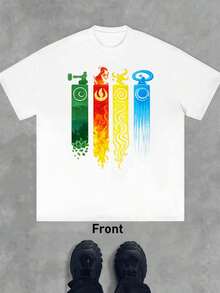 Elemental T-Shirt: Fire, Water, Earth, And Air. Quality Fabric, Crew Neck, Comfortable Fit, Graphic Design. - White - View 2