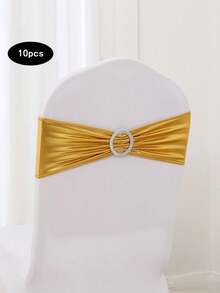 10件装奢华亮金色弹力椅套，带松紧带和金属扣滑扣，适用于婚礼、家居、派对、宴会、餐厅、酒店等场合，通用礼仪椅套 - 金色 - 查看 9