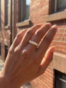 1枚925纯银弧形微镶锆石戒指，女士纯银派对及生日戒指，时尚珠宝礼品 - 弧形微密鑲戒指 - 查看 5