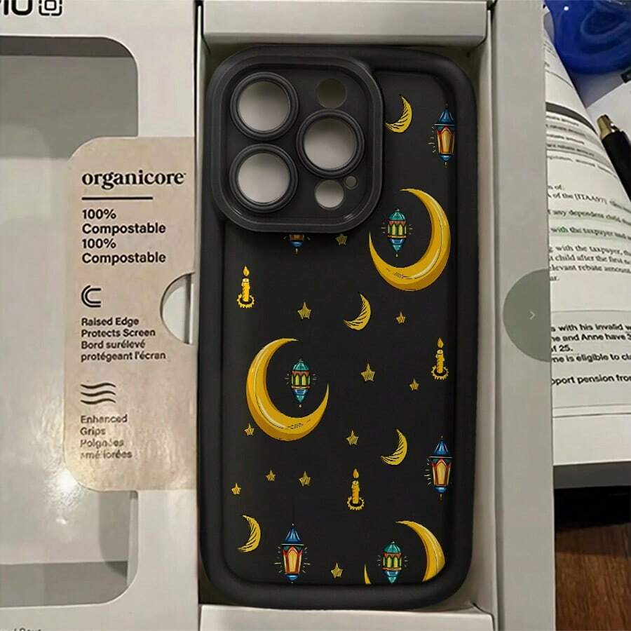 1pcs Moon Lantern Pattern Phone Case Suitable For Apple Phone17 16 15 14 13 12 11 PRO MAX X XSMAX Galaxy S22 S23 S24 S25 S26 Ultra A13 A14 A15 A16 A52 Silicone Shock Proof Vintage Minimalist Aesthetic Cute Elegant Can Be Given To Friends Can Be Given To A Lover - 黑色 - 查看 1
