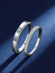 2pcs Elegant Cubic Zirconia Couple Rings Set, Versatile For Party & Daily Wear, Copper Material, Non-Fading & Hypoallergenic, Ideal Gift - Silver - View 11