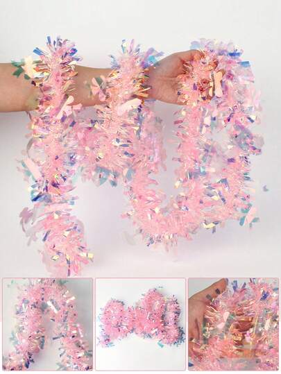 1pc Approx. 2m Long Pink & Blue Glitter Streamer, Suitable For Gender Reveal Party, Birthday, Wedding, Baby Shower, Room Wall Decor, Gender Reveal Decoration, Pink & Blue Glitter Ribbon, Boy Or Girl Gender Announcement, Shiny Foil Streamer, Photo Backdrop, Party Supplies