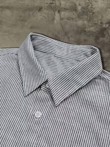 Áo sơ mi nam kẻ sọc phong cách retro, áo tay ngắn chất liệu cotton pha thoáng khí, áo in họa tiết nước, áo sơ mi dáng rộng cài nút phong cách đường phố retro, áo sơ mi thường ngày mùa hè năng động. - Nhiều màu - Xem 4