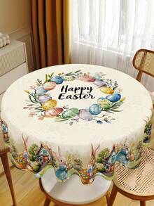 1 Stück Frühlings-Ostertischdecke, Landhausstil Hase & Eier Muster, rechteckige/runde Tischdecke mit Blumenkranz, ideal für Küchen-Esszimmer Tischdekor, Innen- und Außenbereich Picknicks, Feiertagspartys, Oster-Dekorationen für Zuhause, festliche Frühlings-Sommer-Partyzubehör - Verschiedenfarbig - Übersicht 11