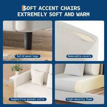 Sofá biplaza, sofá biplaza de 52 pulgadas para espacios pequeños, silla decorativa de mediados de siglo, marco de madera maciza, montaje sin herramientas, cómodo sofá para dormitorio - Beis - Ver 7