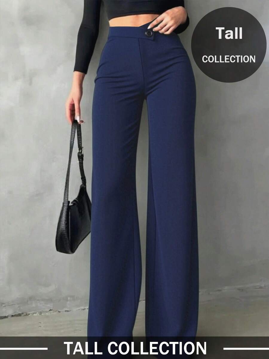 Quần dài nữ màu trơn, kiểu dáng thanh lịch, ống đứng, thích hợp mặc hàng ngày, đi làm, hẹn hò, đi nghỉ mát, dự tiệc mùa xuân. - Màu xanh hải quân - Xem 1