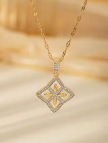 Gold & Silver Geometric Pendant Necklace - Greek Key/Rotating Circle/Diamond Rhinestone Jewelry, Suitable For Elegant Casual/Daily Wear - Gold - View 7