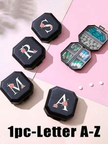 Portable Pill Box With Pink Peony Flower & A-Z Letter Pattern, Pink Peony Flower Design, Portable Medical First Aid Kit, 6 Compartment Capsule Storage Box, Travel Pill Case Medicine Bag Pill Containers Hospital Bag Medicine Organizer Medicine Storage Bag Travel Must Haves Bags For Traveling Holiday Essential - Multicolor - View 3