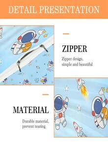 2PCS Light Blue Cartoon Astronaut Theme 100% Polyester (Suitable For All Seasons), Double-Sided Duvet Cover Set (1 Single-Sided Printed Pillowcase+1 Double-Sided Printed Duvet Cover, Without Padding), Suitable For Infants And Children, Machine Washable, Suitable For Newborn Beds, Baby Beds, And Holiday Gifts. The Pillowcase Is Single-Sided Printed And Measures 33 * 45 Centimeters. - Multicolor - View 5