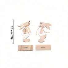 2pcs 2D Wooden Easter Decorative Plaques, Thanksgiving Party Decor, Perfect Holiday Gift, Vintage Style Lover Easter Bunny Home Decor, Countryside Cute Rabbit Desktop Decoration, Suitable For All Seasons