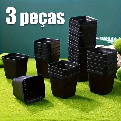 Kit com 3 Vasos Quadrados de Plástico Pretos em Tamanhos DiferentesIdeal para o cultivo de suculentas, é a escolha perfeita para decorar quartos, jardins, escritórios e varandas. Podem ser utilizados tanto em ambientes internos quanto externos.