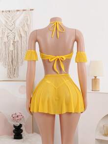 5件套黄色性感内衣臂套，极具挑逗风格，搭配丁字裤臂套，是亲密娱乐的完美选择。 - 黃色 - 查看 8