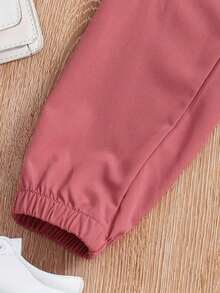 女童字母印花圆领短袖T恤和抽绳工装裤休闲套装 - 白色 - 查看 6