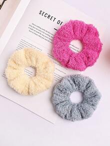 4个纯色多功能毛绒发圈，女士冬季款 - 彩色 - 查看 5