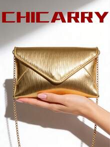 Damen Sommer Gold Clutch Tasche, Metall Kette Schultergurt, Klappe elegante minimalistische Umschlagtasche, neue Umhängetasche, geeignet für Einkaufen, Dates, Pendeln, Handy und Münzen halten, Strandurlaub, Casual elegante Clutch, Abendparty Mini Quadrat Tasche - Gold - Übersicht 6