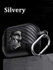 1个旋转骷髅头耳机保护套，适用于苹果Pro 1/2/3/4代，碳纤维纹理软硅胶材质，朋克风保护套，带登山扣
