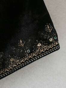 Chaqueta de terciopelo bordada vintage, negro para primavera/otoño - Negro - Ver 7