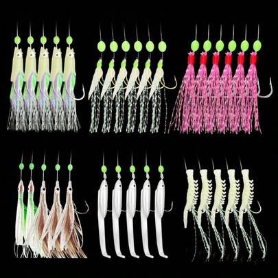 Mixed Fishing Sabiki Rig Set - Luminous Soft Shrimp & Mackerel Hideaway Rigs With Carbon Steel Hooks, Ideal For Saltwater Fishing - Perfect Gift For Anglers