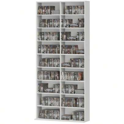 CD/DVD/Blu-Ray Shelf/Stand That Can Hold Up To 640 CDs, 360 DVDs, Or 430 Blu-Rays. Storage Unit/Bookshelf/Media Shelf For The Living Room. 78.5 X 24 X 175 Cm. White.