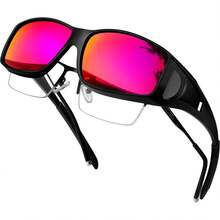 ¡RecomendadoKANASTAL Sobrepuestos Lentes de Sol Polarizados Sobreponer Hombre Mujer UV400 Protección Lateral Gafas Envolventes Rectangulares sobre Anteojos Sunglasses Fit Over Glasses¡Top de Temporada - A9 -Espejo Fucsia - Ver 8