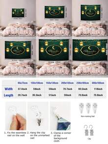 1pc Eid Mubarak Pattern Printed Tapestry, Large Size Decorative Hanging Cloth, Home Decor, Holiday Gift, Party Decoration, Live Streaming Background, Suitable For Living Room And Hotel, With Installation Bag (Accessories Included) - Multicolor - View 4