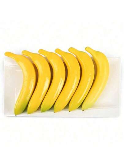 6 موز اصطناعي أصفر، موز مزيف، فاكهة مزيفة، مجموعة ديكور المطبخ المنزلي