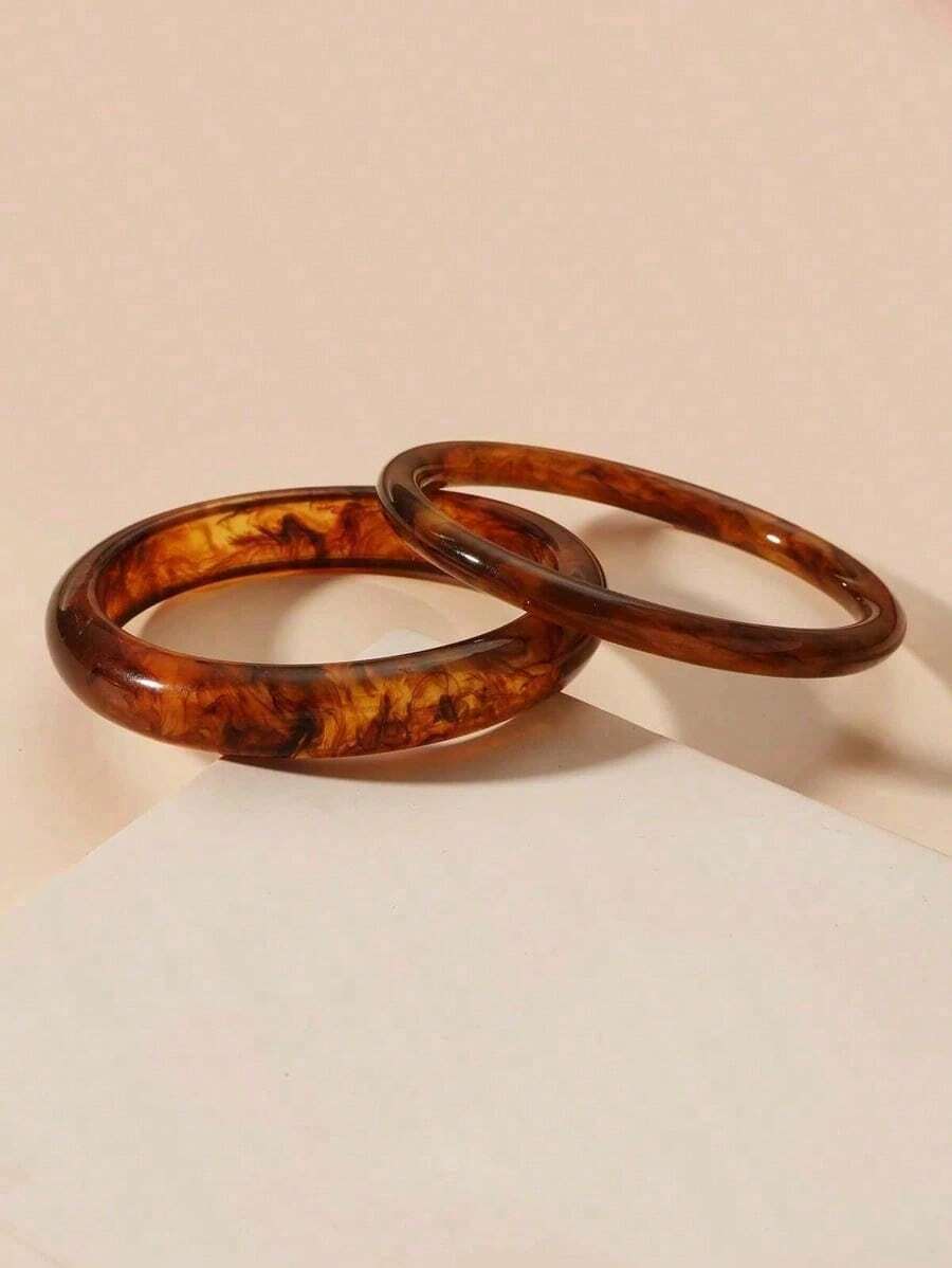 2pcs/Set Tortoiseshell Bangle - màu nâu - Xem 1