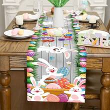 1pc Easter Decorative Table Runner, 180cm X 33cm/70.8" X 12.9", Easter Joyful Party Table Decor, Rabbit & Egg Pattern Home Kitchen Decor, Durable Polyester Material, Holiday Party Supplies, Easter Decoration Party Supplies. - Multicolor - View 1