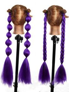 1-3pcs 26 Inch Deep Purple DIY Braiding Hair Extensions | Women's Synthetic Yaki Straight Heat Resistant Fluffy Ponytail | Suitable For Halloween, Christmas, Holiday Parties - Purple - View 4