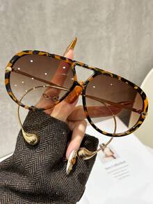 1pc Classic Fashion Aviator Glasses For Men & Women, Metal Double Bridge Large Frame, Essential For Travel, Beach, Campfire Party, Gift, Retro Street Style, Driving, Outdoor, Party, Stage Performance, Back To School Season, Holiday Accessory - Multicolor - View 22