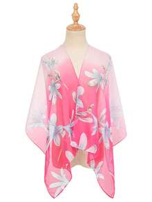 1pc Women's Tie Dye Floral Print Hijab Scarf, Soft & Lightweight Voile Hijab, Digital Dye Printed Hijab, Versatile & Breathable Sun Protection Headscarf, Suitable For Daily Wear, All Seasons - Multicolor - View 5