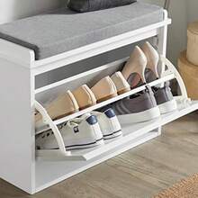 HLJ  SoBuy Banco Zapatero Banco de Almacenamiento con Cajón Estante para Zapatos para Entrada Organizador de Almacenamiento con Asiento Acolchado Blanco FSR98-W81 - Blanco - Ver 6