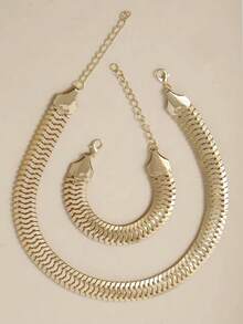 مجموعة مكونة من 2 قطعة: 1 قلادة و 1 سوار، بتصميم عصري أوروبي وأمريكي بسلسلة عريضة للترقوة، مصنوعة من الفولاذ المقاوم للصدأ، مجوهرات شخصية - الذهبي - مشاهدة 8