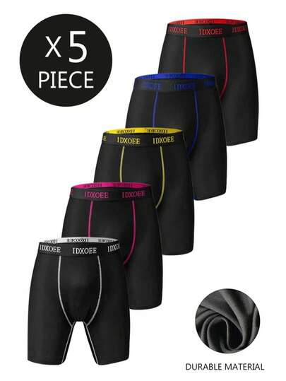 Men's 5 Packs Comfort Underwear: "IDXOEE" Print Elastic Waistband Soft High Stretch Durable Daily Boxer Briefs