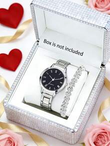 2/1pc Girl's Fashion Business Luxury Casual Round Dial Quartz Watch, Paired With Crystal Decor Bracelet Set, Suitable For Daily Wear, Girls' Accessories, Birthday & Holiday Gift, Suitable For Celebration, Gathering, Gift Giving, Party Decoration, Perfect Gift For Girls On Valentine's Day And New Year - Multicolor - View 9