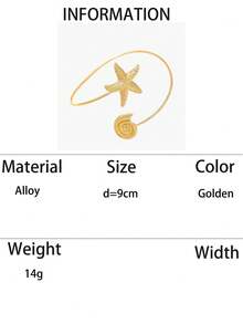 1pc Unique Metal Seashell Cuff Bracelet, Suitable For Women To Wear On Vacation - Golden - View 6