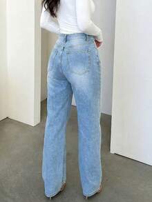 Women's Retro Minimalist Elastic Waist Loose Straight Leg Jeans Casual - Medium Wash - View 3