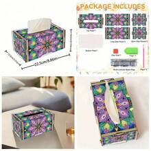 1件套DIY钻石画纸巾盒套装，蝴蝶、小狗、小猫、花卉图案，水晶钻石艺术木质收纳盒，适合家居、办公室、餐厅装饰，是生日、婚礼、母亲节、圣诞节、情人节、新年派对的绝佳礼物 - 彩色 - 查看 6