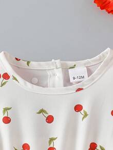 2-5岁女童樱桃印花纯棉公主裙，可爱时尚儿童夏季连衣裙 - 紅白色 - 查看 6
