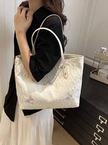 1件装女士时尚优雅撞色奢华约会/购物手提包，便携多功能大容量单肩包，适合旅行、户外活动 - 白色 - 查看 4