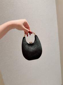 1 pièce Sac à main élégant avec décoration de cristal en velours noir, portefeuille mode automne/hiver 2025 avec bandoulière métallique, convient pour rouge à lèvres et bijoux, utilisable pour soirée, mariage, bal, Saint-Valentin, ne peut pas contenir de smartphone - Noir - Voir 4